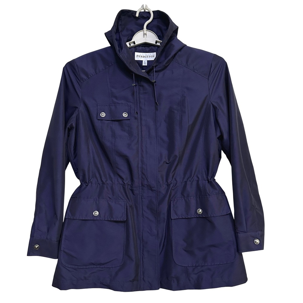 Pendleton Hooded Utility Anorak Parka Field Jacket XL Purple Quilted Cinched